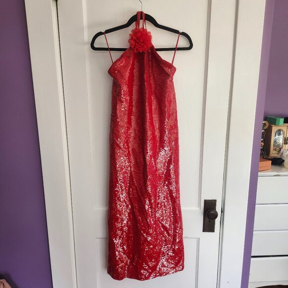 NWT Le Superbe from Anthropologie Kaia Botanica Sequin Midi Dress, Red, Size 8 - Picture 8 of 15